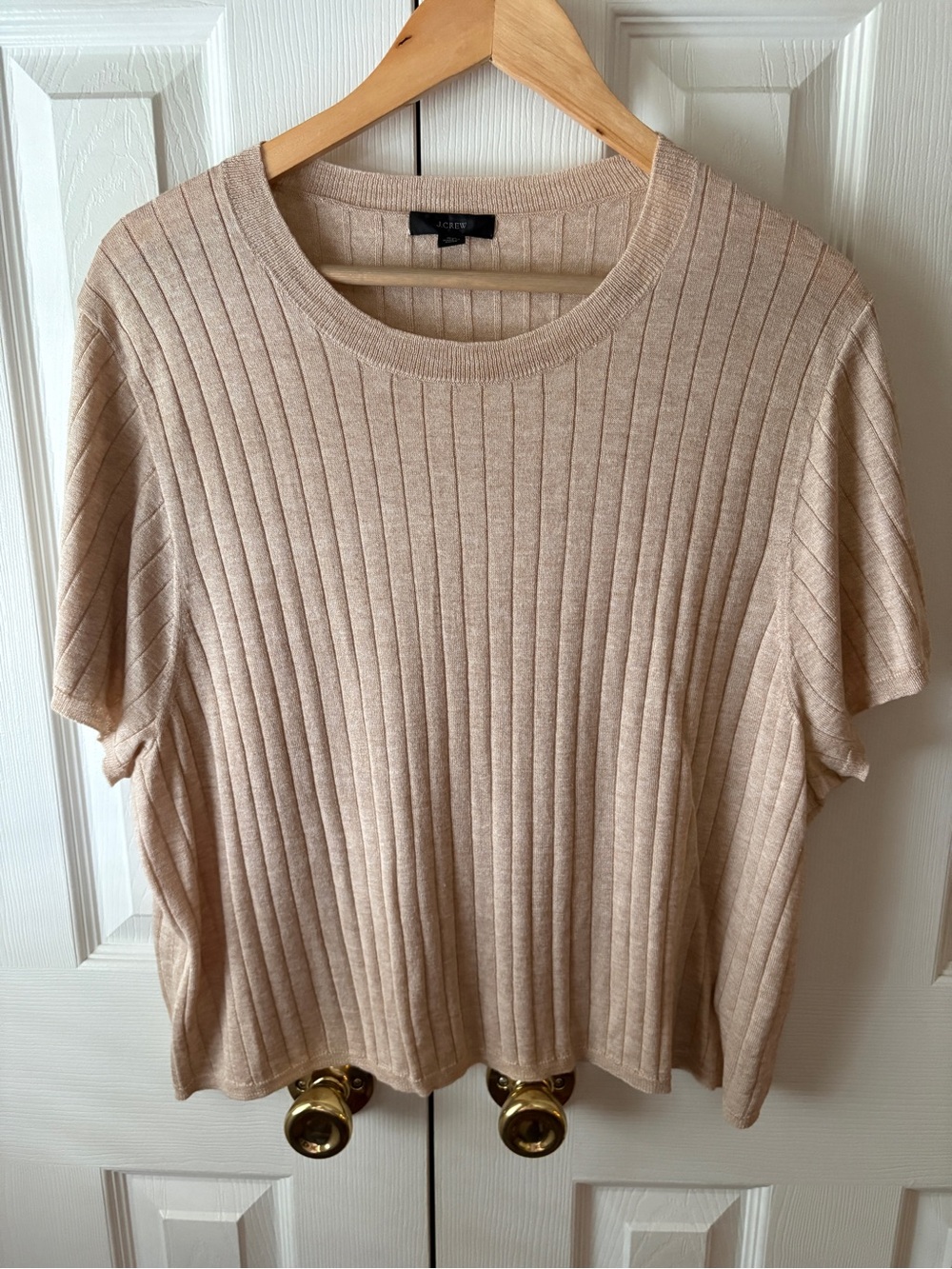 J. CREW Tan Heather Silk Cashmere Ribbed Short Sleeve Lightweight Sweater Tee 3X